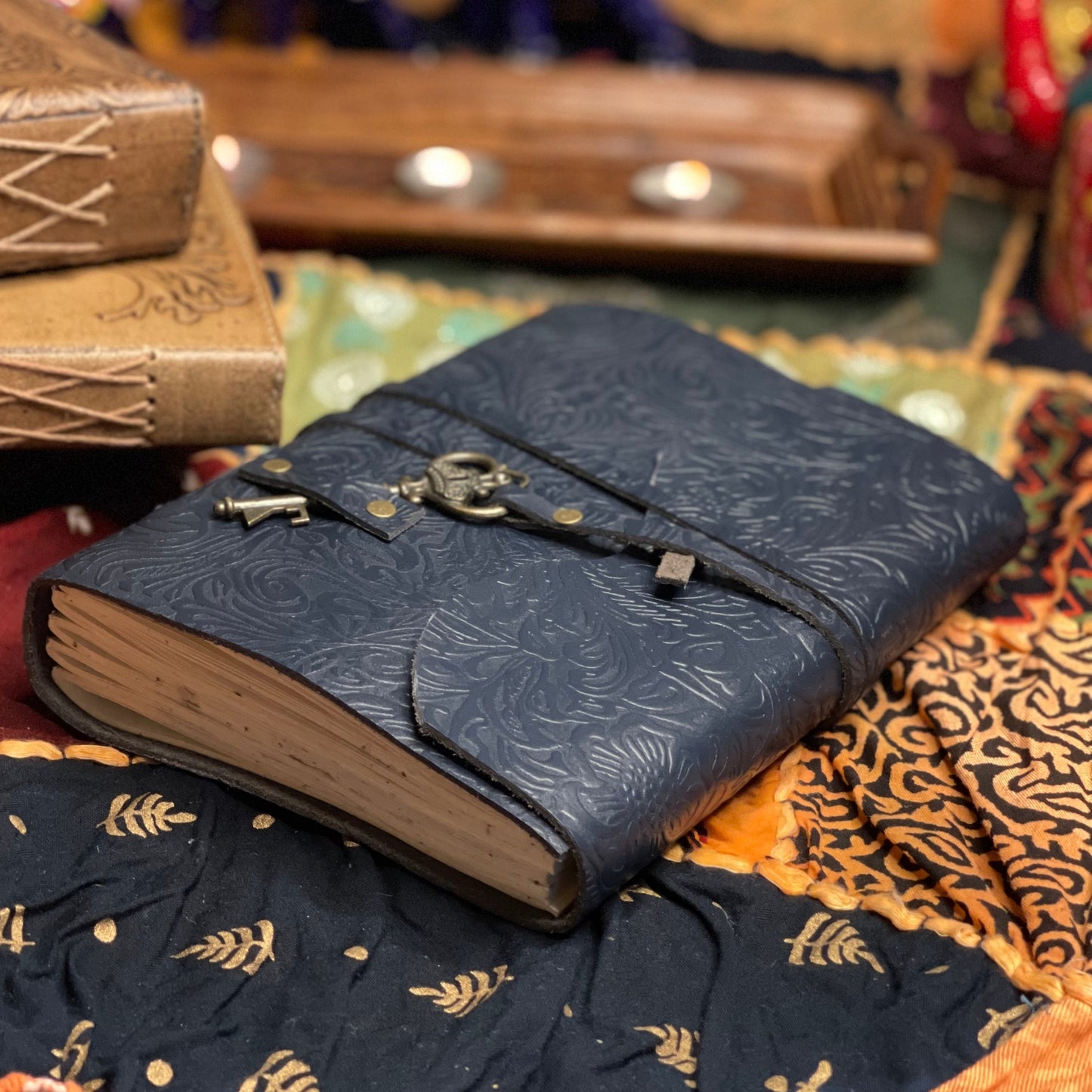 Handmade Embossed Leather Journal with Key Clasp – Timeless Elegance