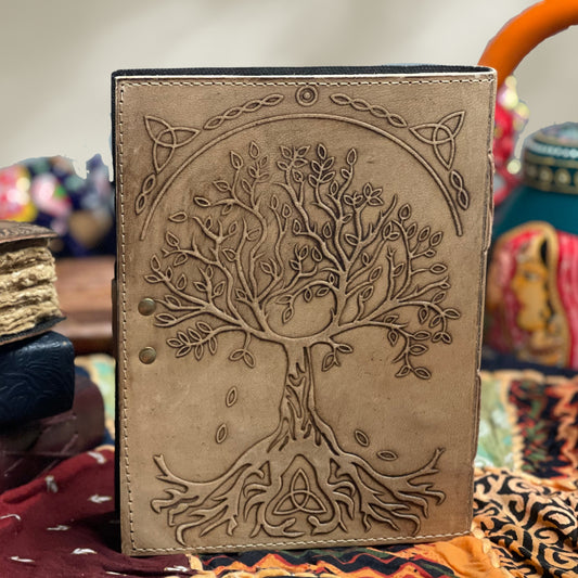 Handmade Leather Tree of Life Journal with Gemstone Accents – Perfect for Journaling, Spellwork, and Spiritual Practices