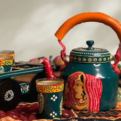 Hand-Painted Folk Art Tea Kettle Set – A Vibrant Artisan Creation
