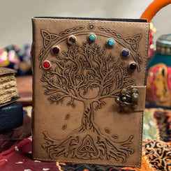 Handmade Leather Tree of Life Journal with Gemstone Accents – Perfect for Journaling, Spellwork, and Spiritual Practices